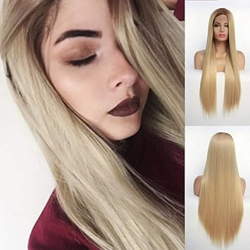 Amazon Com Lace Front Blonde Wig Ombre Gold Long Straight Wigs