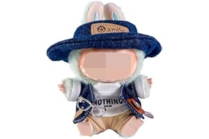 ZWZRAFT Labubu Clothes for Doll, 5-Piece Labubu Outfit and Accessories for 6.7 Inches (17 cm) Doll, Summer Fisherman Outfits for Labubu (Fisherman)