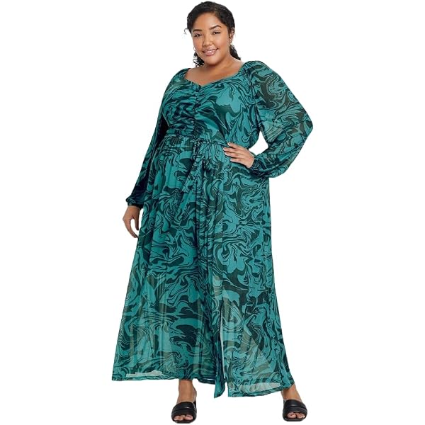 Ava & Viv Women's Plus Size Long Sleeve Tiered Ruffle Dress
