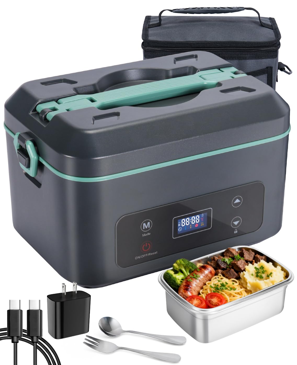 Photo 1 of AIZOCO Cordless Electric Lunch Box for Adults, Heated Lunch Box Battery Powered with 5 Side Heating, Portable Food Warmer with 5.5 Cups Removable Container, Self-Heating Food Warmer for Work,GreyGreen