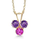 Gem Stone King 14K Yellow Gold Purple Amethyst and Pink Sapphire 3-Stone Pendant Necklace For Women (0.33 Cttw, Gemstone February Birthstone, Round 3MM, 18 Inch Chain)