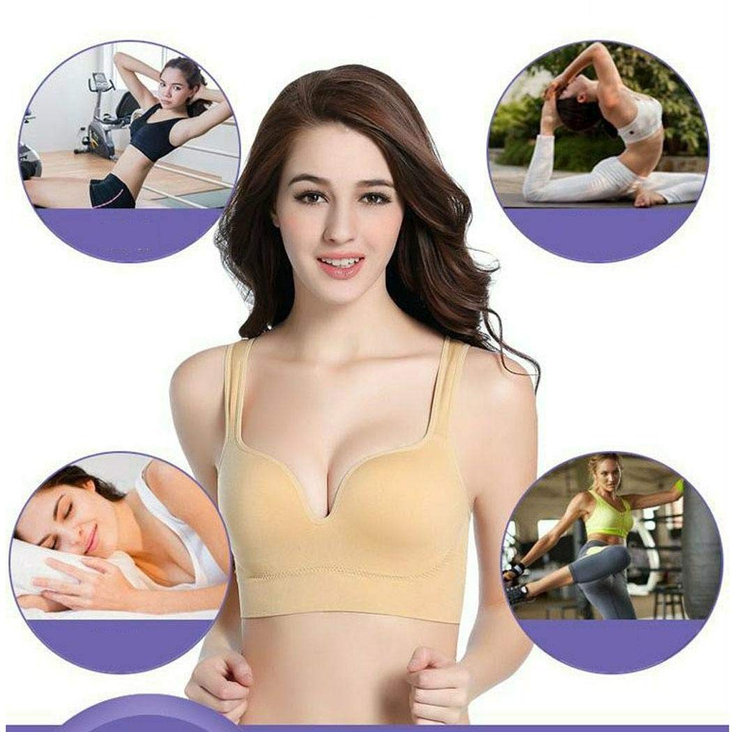 cokil Women Casual Comfort Solid Crop Top Stretch Running Sport Yoga Bra Sports Bras Apricot