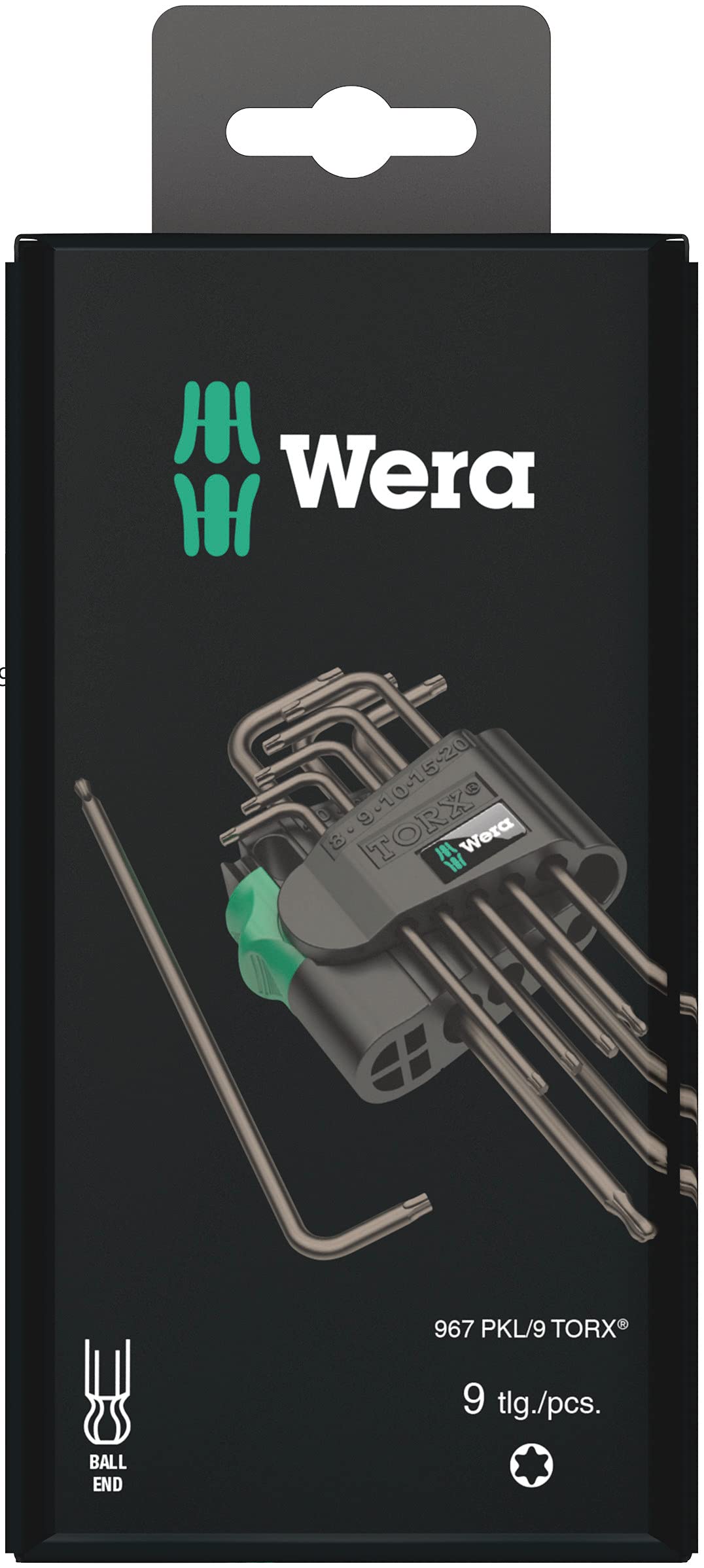 Wera 05073598001 Torx Key Set 967 PKL/9 SB TORX Ball-end, TX8-40, 9-Piece