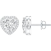 Certified 4 Carat Cubic Zirconia Heart Earrings in Silver, Aaaaa Quality, CZ Diamond Stud Earrings - Gift For Women