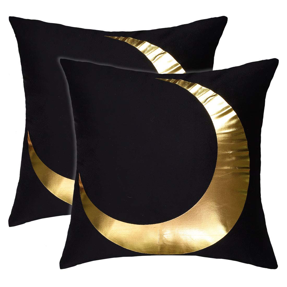 sourcing map Pack of 2 Throw Pillow Cover Gold Moon Printed Decorative Pillowcases Bronzing Flannelette Waist Lumbar Cushion Cover,18x18 Inches, Black