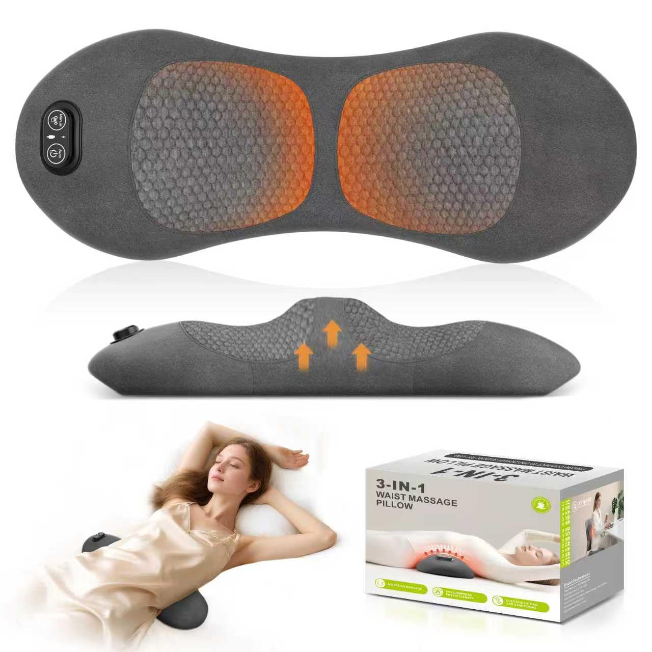 Photo 1 of Smooth Triple Fusion Back Massager,with Heat, Vibration & Lumbar Traction - Deep Tissue Lumbar Pillow for Lower Back Pain Relief, Relaxation for Home, Office - Corded Electric?Dark Gray?