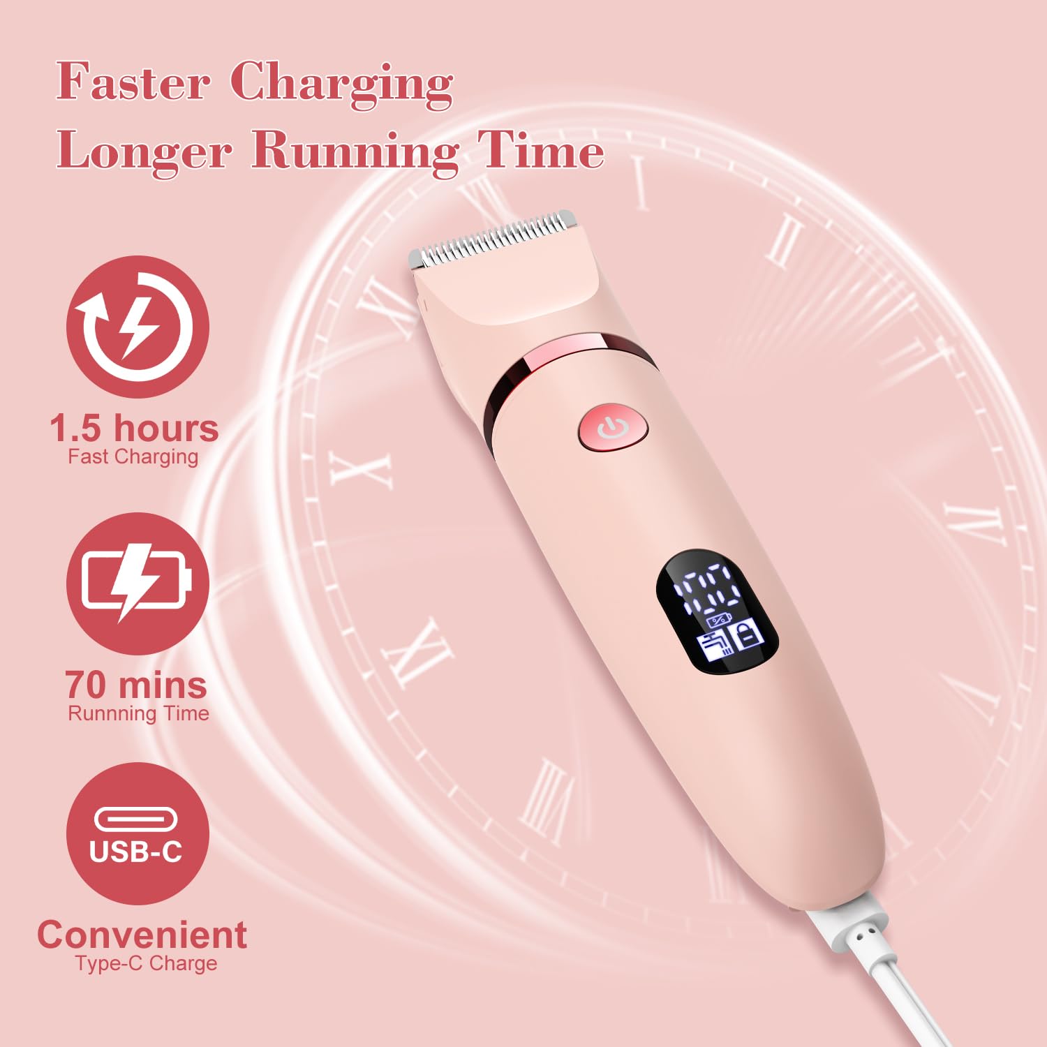 Scttomon Damenrasierer für Gesicht, Achseln, Beine, Arme & Bikinizone Rasierer Elektrorasierer Körpertrimmer Intimrasierer Bikini-Trimmer für Frauen Wasserdicht Nass/Trocken LCD-Display 3-in-1 Rosa 6