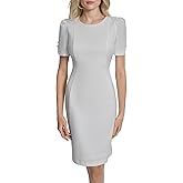 DKNY Womens Short Sleeve Jewel Neck Sheath Dress