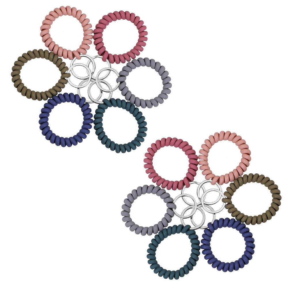 12 PCS Wrist Coil Keychain Flexible Spring Spiral Coil Stretchable Wristband for ID Badge Sauna Gym Pool and Outdoor Sports