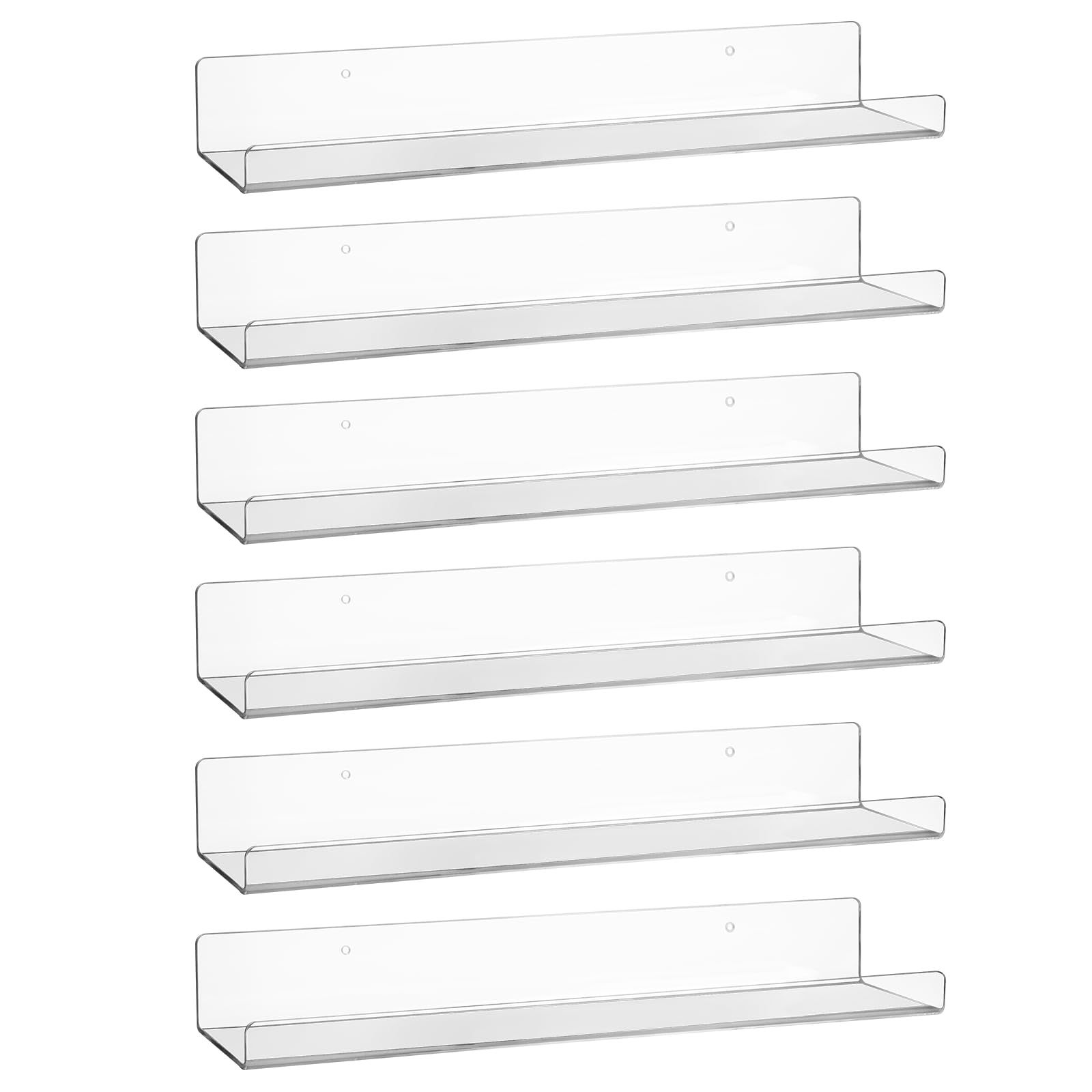 AMEITECH Clear Acrylic Shelves for Wall Storage Set of 6, 38cm Floating Shelves Wall Mounted, Kids Bookshelf, Display Ledge for Bedroom, Living Room, Bathroom, Kitchen — image 1