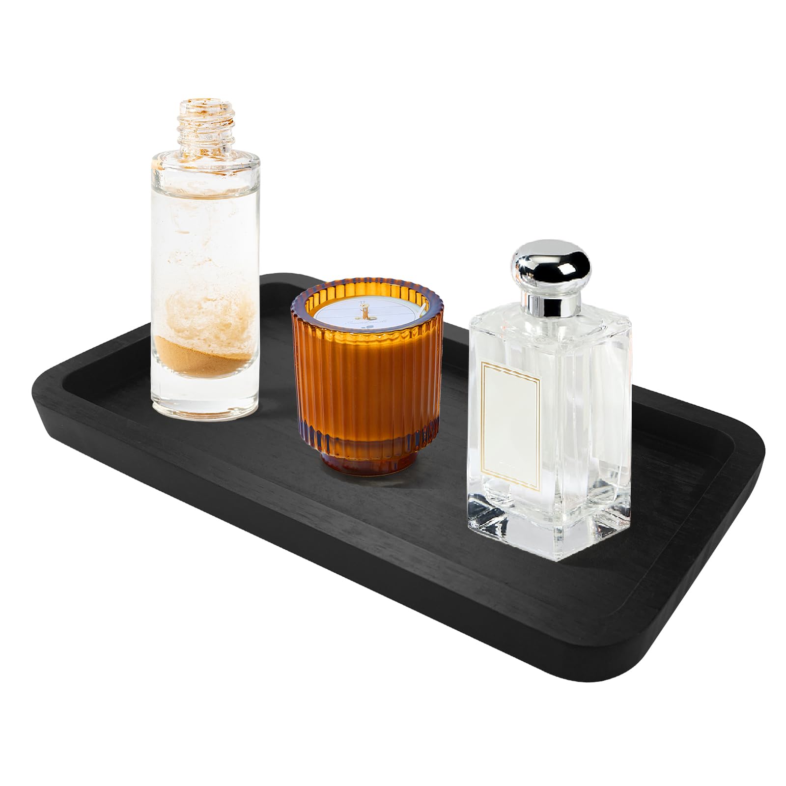 Photo 1 of Bamboo Vanity Bathroom Tray for Counter, Bamboo Tray for Bathroom, Toilet Tank, Perfume 11.8L x 5.9W x 0.8H inch (Black)