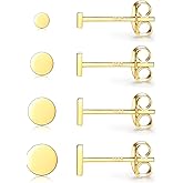 Sterling Silver Stud Earrings for Women Men, 3 Pairs Tiny Flat Dot Earrings Set | Small Round Disc Stud Earrings Dainty Cartilage Tragus Circle Triangle Earrings(Silver/Gold/Rose Gold)