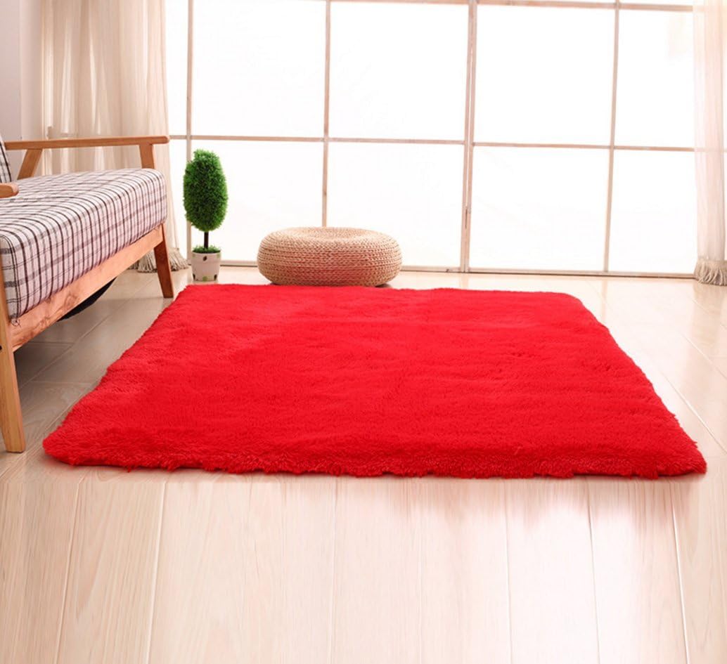 Bnxbb Ultra Soft 4Cm Thick Indoor Fluffy Thick Indoor Area Rug for Home Decor Living Room Bedroom Kitchen Dormitory Rectangle,Size:24 x 47 Inch (60Cm X 120Cm) Chinese Red