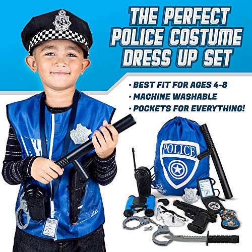 Police Officer Role Play Kit, 15 Piece Policeman Pretend Play Set, Hat
