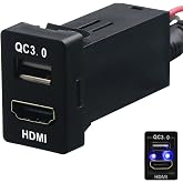 HDMI Socket Mount Cable + QC3.0 Quick Charge Car Charger USB Adapter Use for Toyota