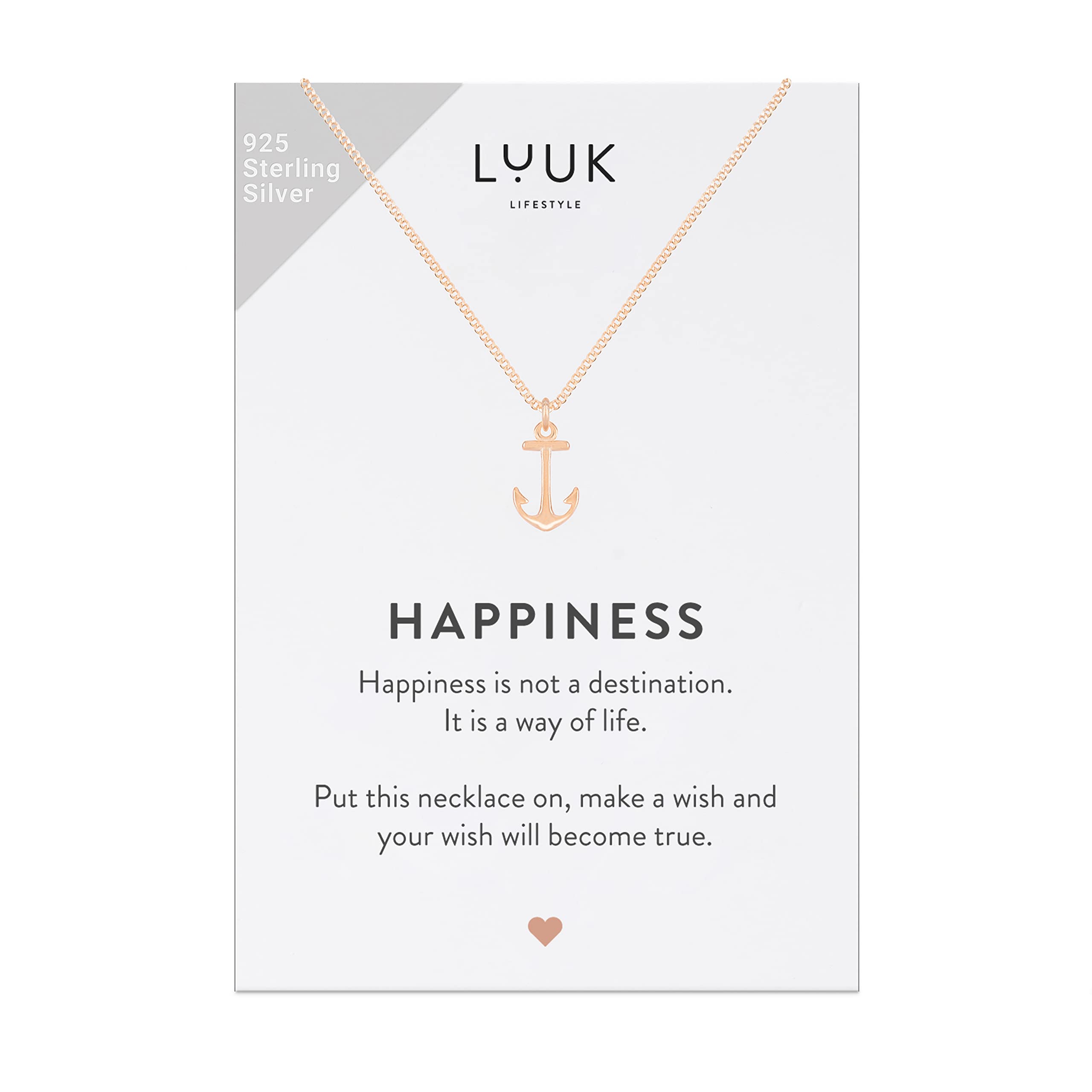 LUUK LIFESTYLE 925 Sterling Silver Pendant Necklace for Women Waterproof 50cm Chain Modern Necklace Gift for Her Rose Gold Anchor — image 1