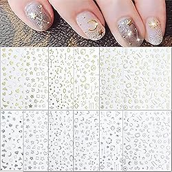 12 Sheets Gold Nail Art Stickers Decals,Nail