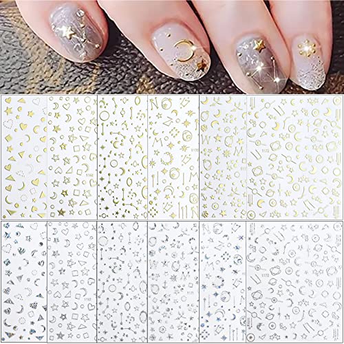 12 Sheets Gold Nail Art Stickers Decals,Nail