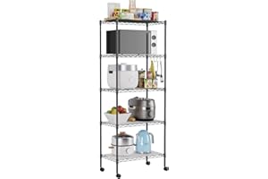 FDW 5-Tier Metal Wire Garage Storage Rack Shelf Unit for Garage/Kitchen,with Wheels,Black