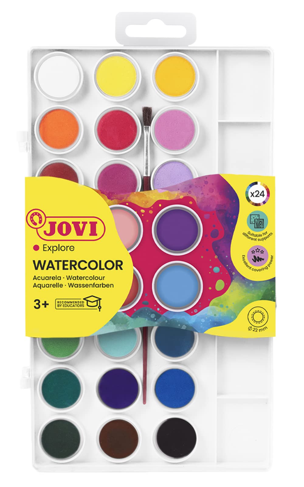 Jovi Watercolour Box, 24 Watercolours with Brush and Mixing Palette, 1 Piece (Pack of 1)