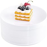 Hioasis 100pcs White Plastic Plates for Party - 7.5" Dinner Plates Disposable, Heavy -duty, Classy and Elegant for Wedding and Wedding