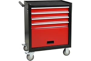 Tooremine 4 Drawer Rolling Tool Chest, Metal Tool Cart on Wheels, Key Locking & Drawer Storage Interlocking System, Tool Box Cabinet for Garage,Warehouse(Black&Red)
