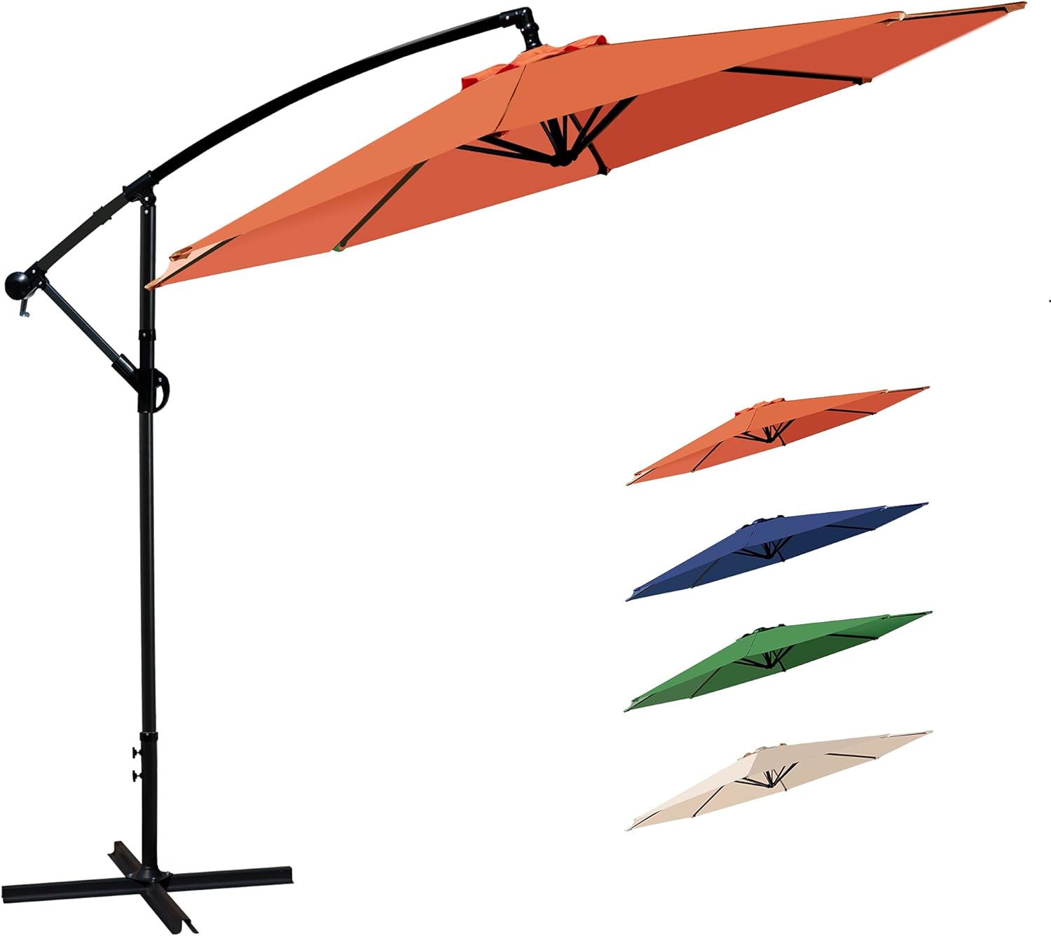 HZHYSEA - Sombrilla para patio de 10 pies con manivela y bases cruzadas