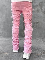 Kodaruber Mens Stacked Jeans Slim Fit Ripped Skinny