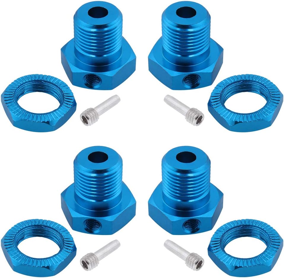 HobbyPark Aluminum Wheel hubs 17mm Hex Nuts w/Screw Pins Threadlock Replace 5353X for RC Traxxas 1/10 E-Revo E-Maxx (Brushless) Revo 3.3 Slayer Pro 4x4 Summit XO-1 (Set of 4) (Blue)