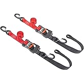 PowerTye 1.5in x 6.5ft Ergonomic Locking Ratchet Soft-Tye Straps with Heavy-Duty Latch Hooks - Made in USA - 1,000 lb. Working Load Limit / 3,000 lb. Breaking Strength - Red/Black (Pair)