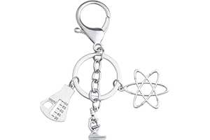 FUSTMW Science Symbol Keychain Atom Microscope Key Chain Biology Chemistry Teacher Gift Keyring Science Lovers Gift