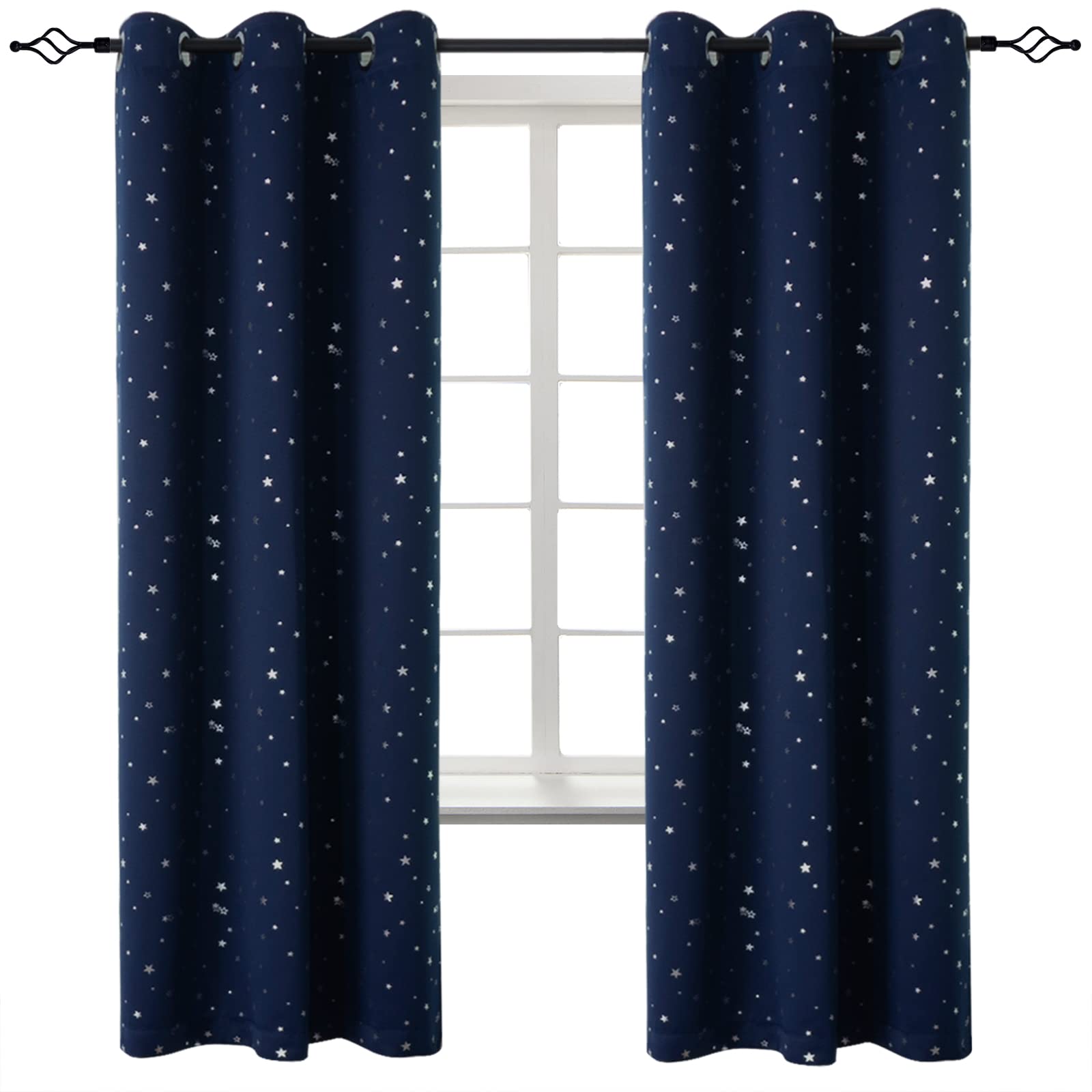 Photo 1 of BGment Kids Blackout Curtains for Boys Bedroom - Grommet Thermal Insulated Silver Star Print Room Darkening Curtains for Living Room, Set of 2 Panels (42 x 72 Inch, Navy)