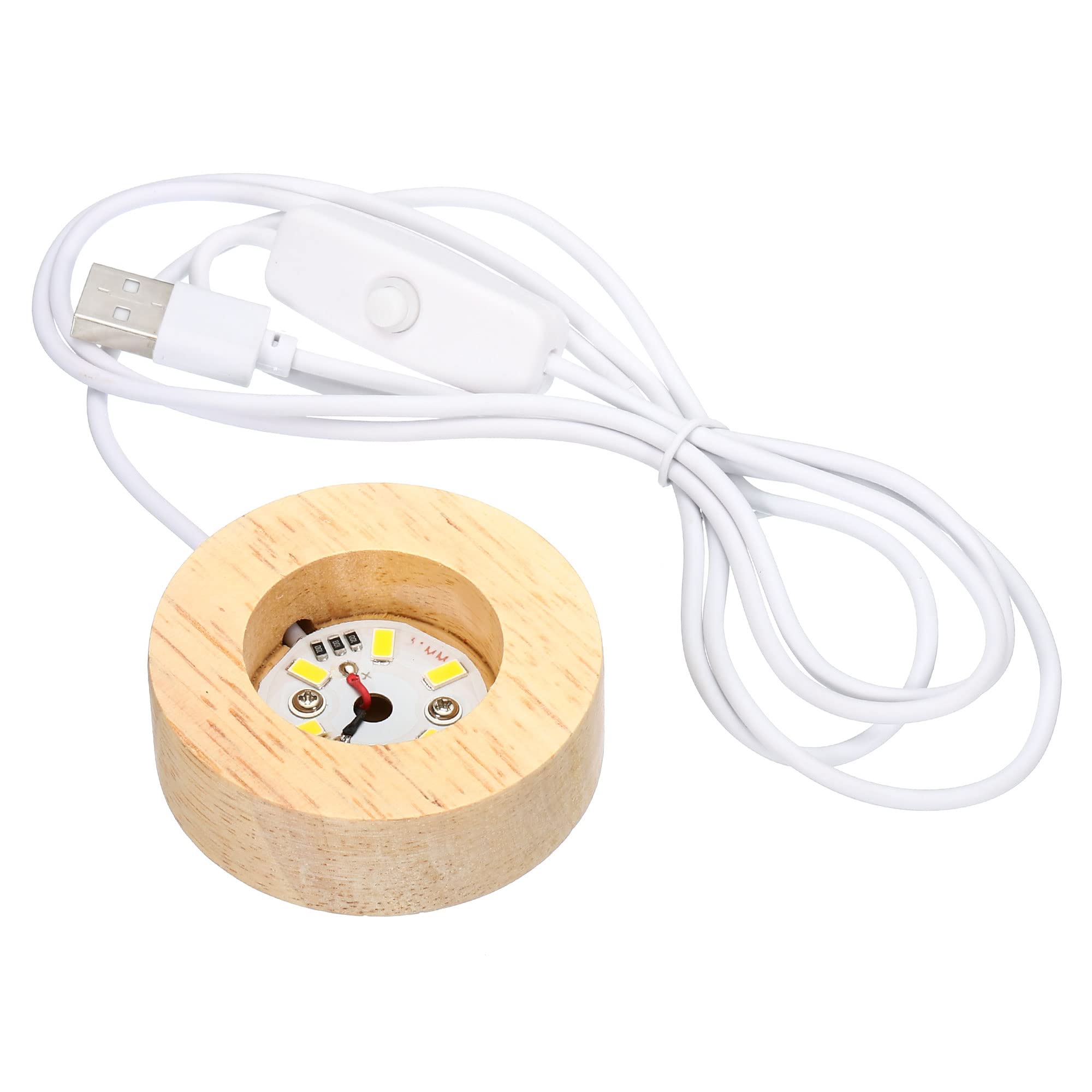 PATIKIL Wooden LED Light Base Stand, Round Wooden 2.36" Dia Warm White Lights Display Pedestals for Crystal Glass Art Decorations, Wood Color