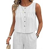 IDEALSANXUN Womens Crewneck Button Down Linen Tank Tops Spring Summer Sleeveless Shirts Blouse