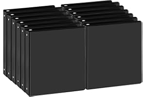 SUQJOY 1 inch 3-Ring Binder, 1" Round Ring Binder with 2 Inside Pockets, Bulk Basic Binder, Clear View Cover 1-inch Binder Holds 8.5'' x 11''Paper for Office/Home/Back to School（Pack of 12, Black