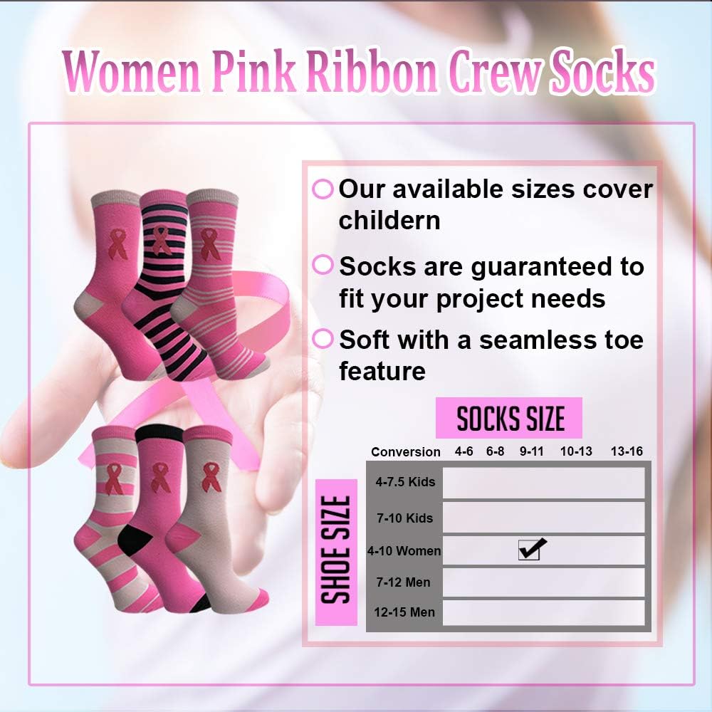 60 Pairs of Pink Ribbon Breast Cancer Awareness Ankle/Crew Socks for Women at  Women’s Clothing store