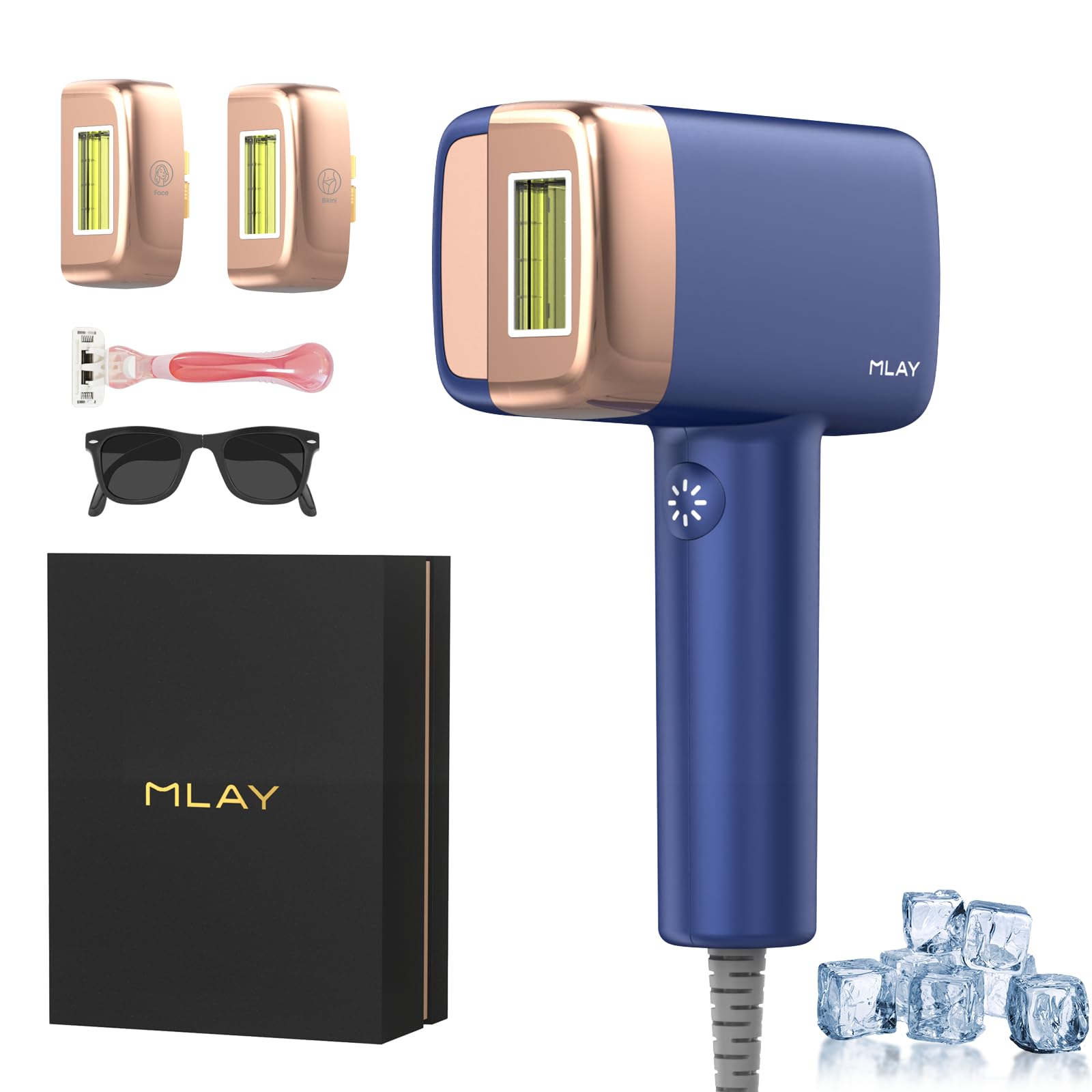 MLAY IPL Laser Haarentfernung zuhause, 0,5 Sek./Impuls, schmerzfreie Haarentfernung mit Kühlung, zwei Präzisionsköpfen, Männer und Frauen geeignet für Gesicht, Achselhöhlen, Beine und Bikinizone