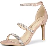 Allegra K Women's Rhinestone Ankle Strap Stiletto High Dust Pink Heels Sandals 8 M US