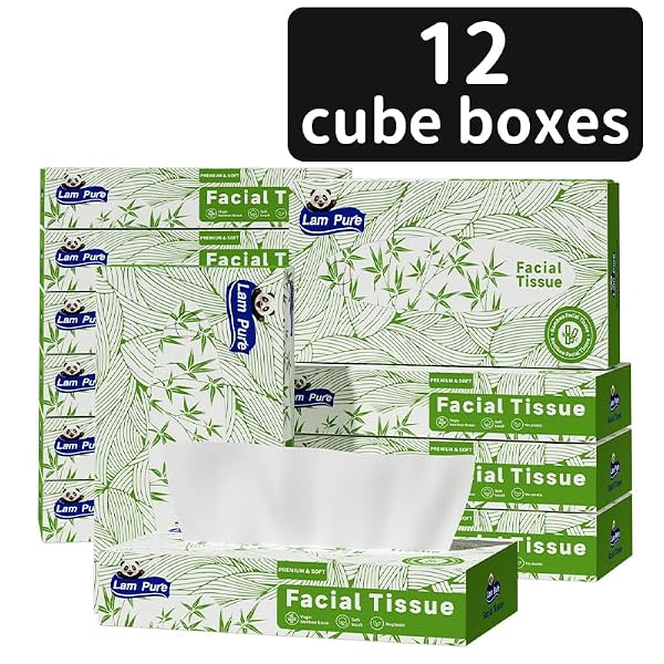 LAM PURE TISSUES 80 TISSUES PER BOX,3-PLY TISSUE PAPER FACIAL TISSUE 12 BOXES OF BULK FACIAL TISSUES APPLICABLE TO DINING ROOM BEDROOM