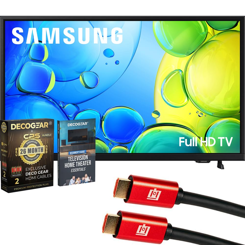 Samsung 32 inch 1080P FHD F6000F Full HD Smart TV (2025) CPS Exclusive 26 Month Protection, 2X HDMI Cables & Deco Gear Complete Home Theater Beginner's Guidebook