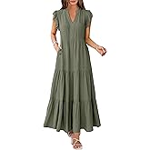OUKODS Womens Summer Casual Maxi Dress V Neck Ruffle Sleeve Sundress Fashion Flowy Tiered Boho Beach Vacation Long Dresses