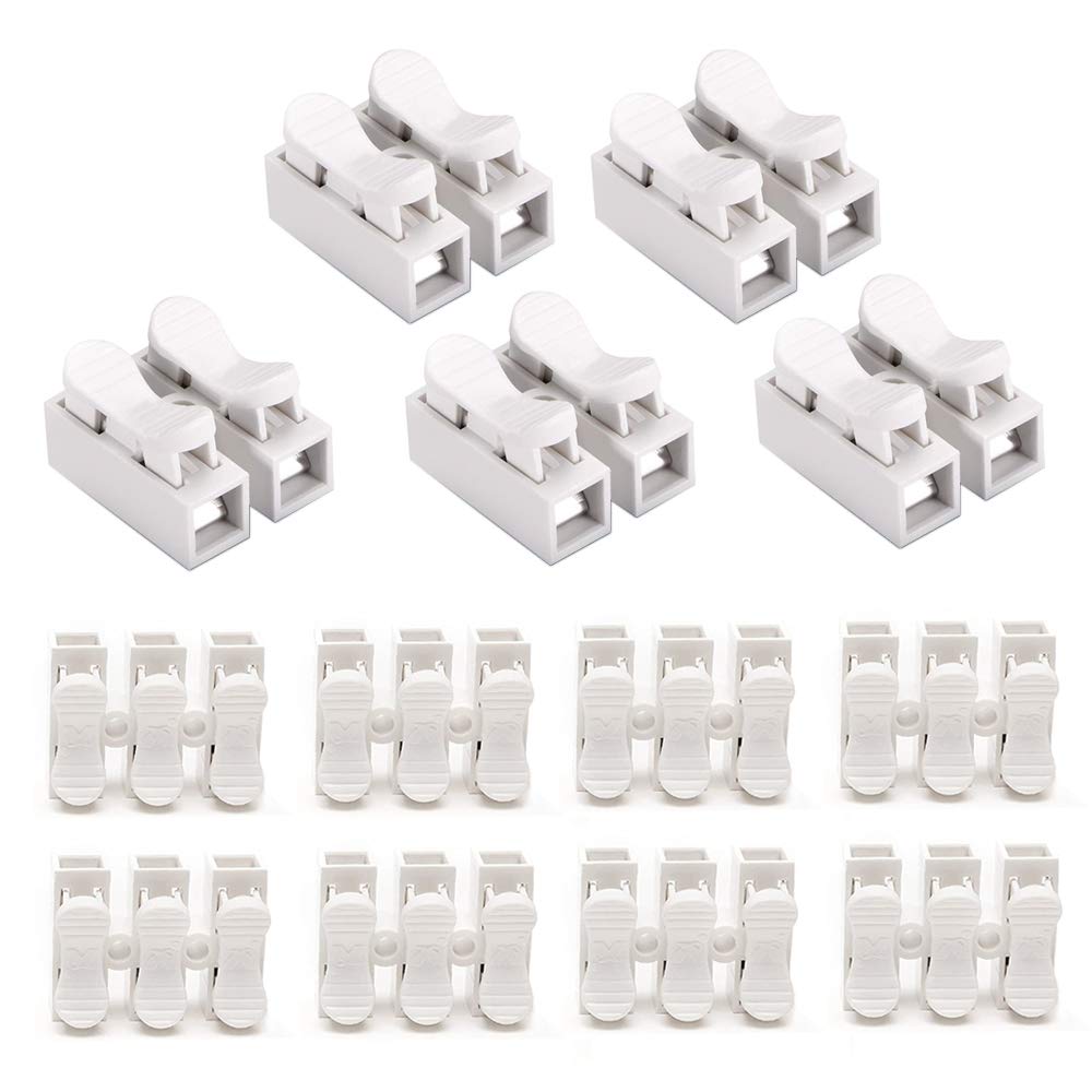 YIXISI 100 PCS Spring Connector, CH2 Quick Connector, No Welding Quick Connector, Cable Clamp Terminal Block, Screw Terminal Barrier Block for LED Strip Light Wire Connecting (CH2*80, CH3*20)