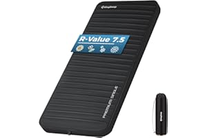 Kingcamp Self Inflating Sleeping Pad for Camping, 7.5 R-Value Single Camping Mattress, Portable 4 Season Memory Foam Camping Mat with Pump Sack & PVC-free Fabric for Comfort Travel Car Tent Cot, Black