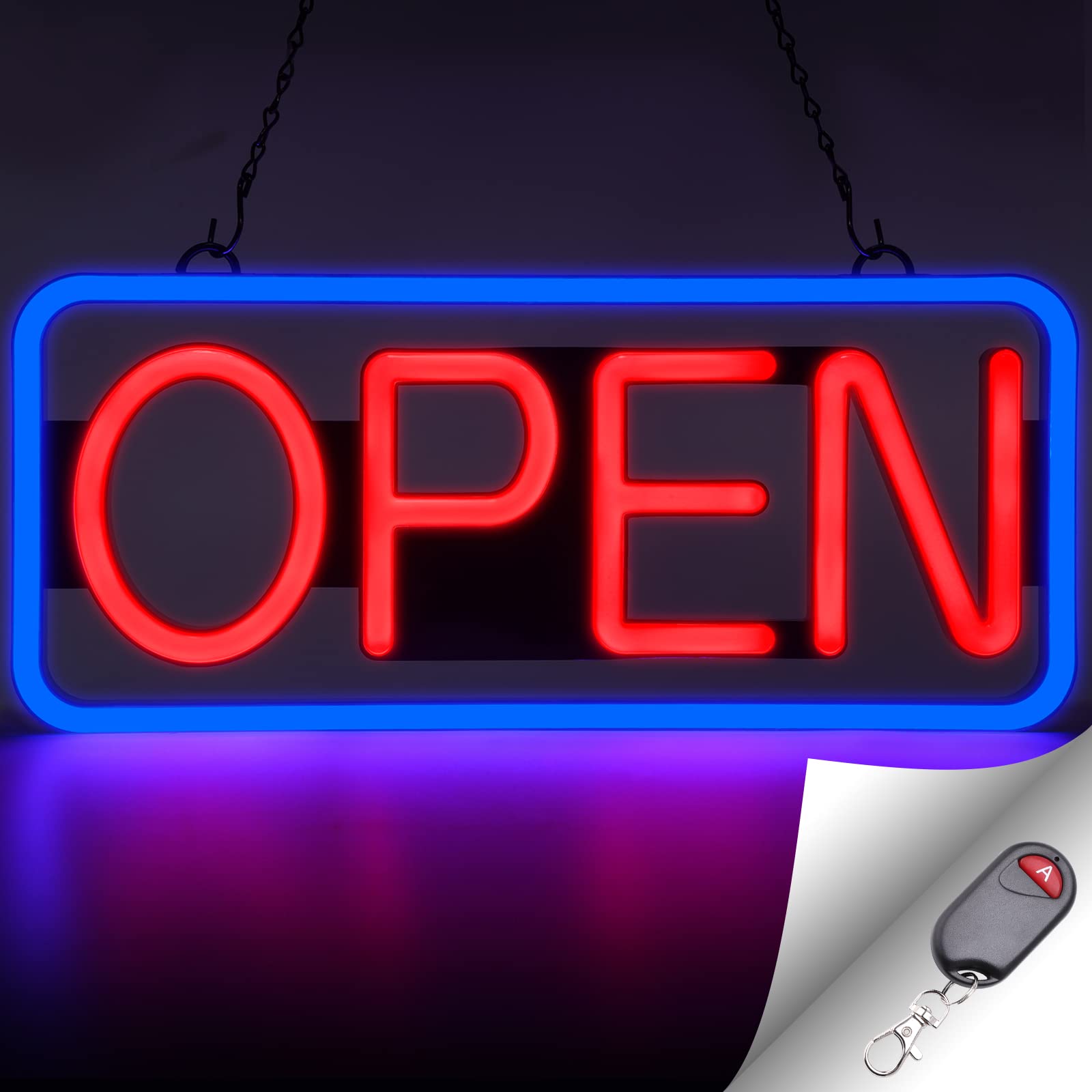 FITNATE LED Open Sign,54.6cmx24.1cm Ultra Brighter Neon Open Sign for Business,6 Flashing Modes & Steady Light Brightness Adjustable for Restaurant, Bar, Salon(Red/Blue)