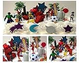 Big Hero 6 Birthday Cake Topper 26 Piece Set Featuring Hiro Hamada, Baymax, Go Go Tomago, Honey Lemon, Wasabi and Fred, Big Hero 6 Super Hero Characters and Other Decorative Themed Accessories - Cake Topper Set Includes All Items Pictured