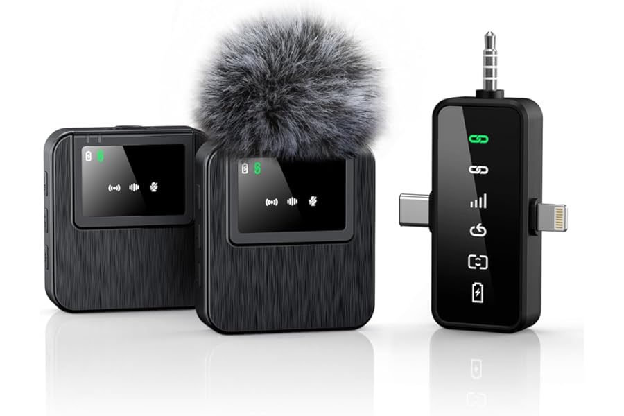 BAILIXIN 3-in-1 Compact Mini Microphone for iPhone, Android, Camera with 20HR Battery, 328FT Range, Wireless Microphones for Video Recording, Noise Canceling for Content Creators, Preamps