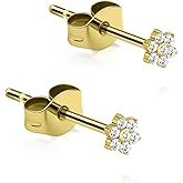 XUU Titanium Stud Earrings for Women, Minimalist Cubic Zirconia stud, Dainty Halo Earrings, Hypoallergenic Piercing Jewelry, Gold & Silver (Pair)