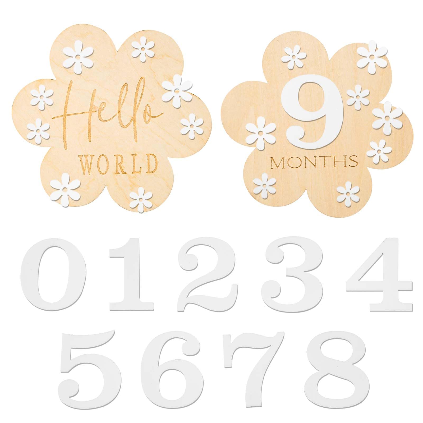 Baby Month Signs, Flower Style Wooden Milestone Baby Sign Newborn Keepsakes Newborn Photography Props Baby Monthly Discs for New Parents Used for Recording Baby's Growth