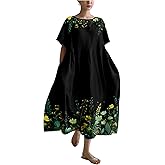 MARSVOVO Japanese Art Dress for Women 2024 Plus Size Vintage Floral Boho Style Loose Fit Linen Blend Flower Dresses