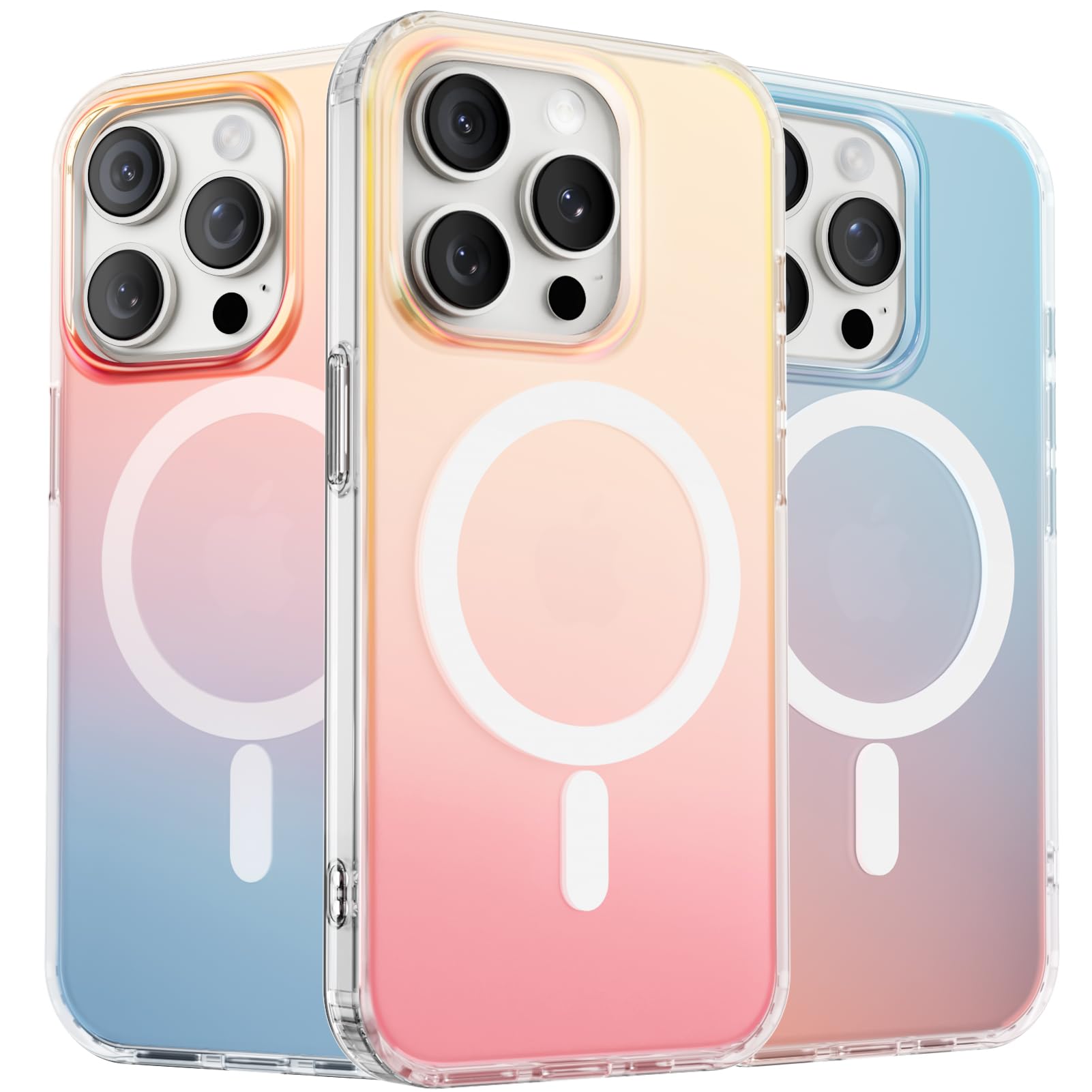 ORNARTO for iPhone 15 Pro Case 6.1inch, [Compatible with MagSafe], Magnetic Holographic Translucent Cases, Slim Dynamic Iridescent Phone Cover - Sunset
